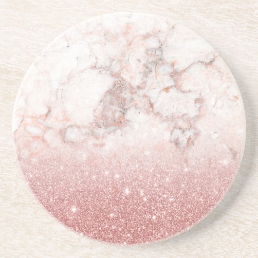 エレガントなのどのばら色の金ゴールドのグリッターの白い大理石のグラデーション コースター (正面)