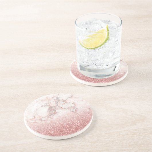 エレガントなのどのばら色の金ゴールドのグリッターの白い大理石のグラデーション コースター (側面)