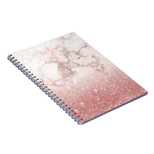エレガントなのどのばら色の金ゴールドのグリッターの白い大理石のグラデーション ノートブック (右側)
