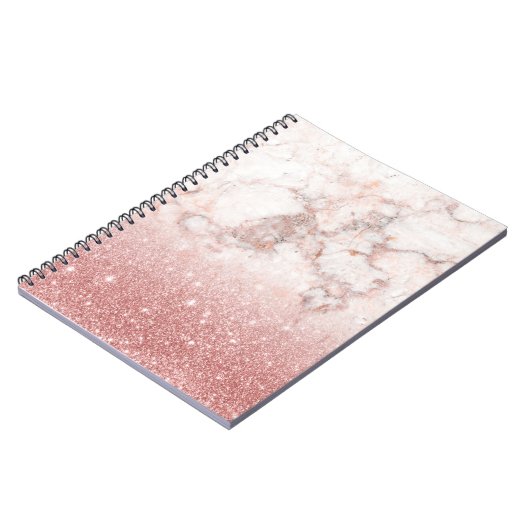 エレガントなのどのばら色の金ゴールドのグリッターの白い大理石のグラデーション ノートブック (左側)