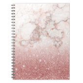 エレガントなのどのばら色の金ゴールドのグリッターの白い大理石のグラデーション ノートブック (正面)