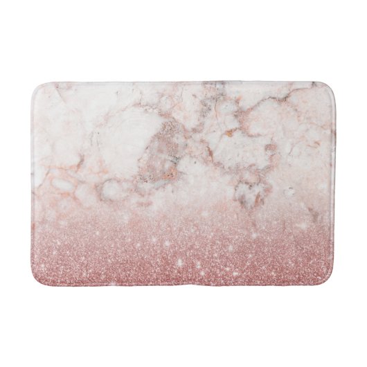 エレガントなのどのばら色の金ゴールドのグリッターの白い大理石のグラデーション バスマット (正面)