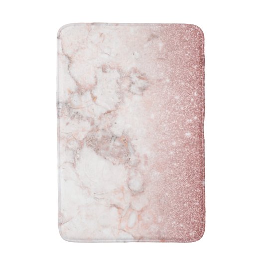 エレガントなのどのばら色の金ゴールドのグリッターの白い大理石のグラデーション バスマット (正面縦)