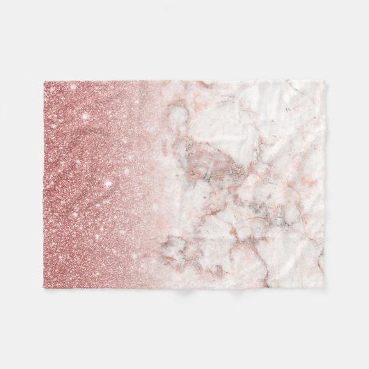 エレガントなのどのばら色の金ゴールドのグリッターの白い大理石のグラデーション フリースブランケット (正面(横))