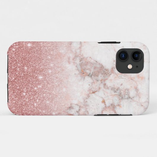 エレガントなのどのばら色の金ゴールドのグリッターの白い大理石のグラデーション Case-Mate iPhoneケース (裏面(横))