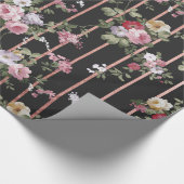エレガントなのどのばら色の金ゴールドのストライブ柄はヴィンテージのバラを飾ります ラッピングペーパー (角)