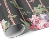 エレガントなのどのばら色の金ゴールドのストライブ柄はヴィンテージのバラを飾ります ラッピングペーパー (ロールコーナー)