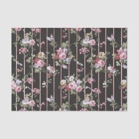 エレガントなのどのばら色の金ゴールドのストライブ柄はヴィンテージのバラを飾ります 薄葉紙 (正面)