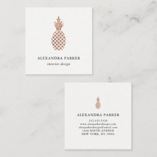 エレガントなのどのばら色の金ゴールドのパイナップル スクエア名刺 (正面/裏面)