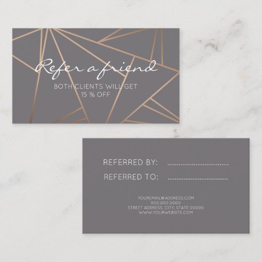 エレガントなのどのばら色の金ゴールドの幾何学的な紹介カード 名刺 (正面/裏面)