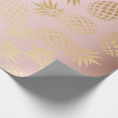 エレガントなのどのばら色の金ゴールドの熱帯パイナップルパターン ラッピングペーパー (角)