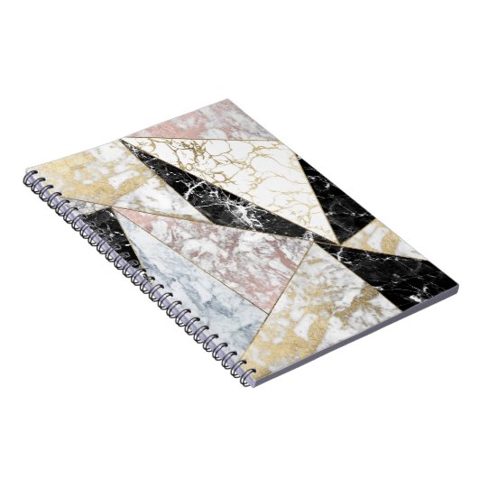エレガントなのどのばら色の金ゴールドの白黒の上品の大理石 ノートブック (右側)