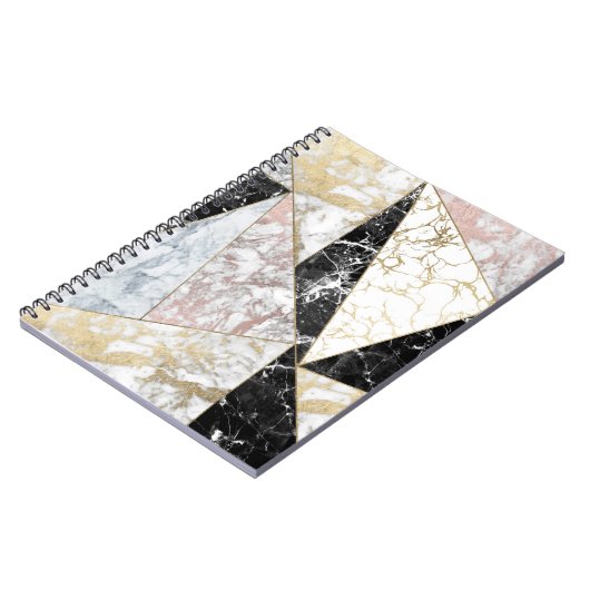 エレガントなのどのばら色の金ゴールドの白黒の上品の大理石 ノートブック (左側)