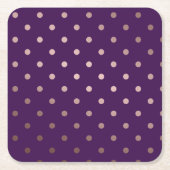 エレガントなのどのばら色の金ゴールドの紫色の水玉模様 スクエアペーパーコースター (正面)