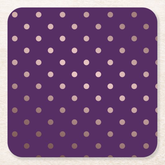 エレガントなのどのばら色の金ゴールドの紫色の水玉模様 スクエアペーパーコースター (正面)