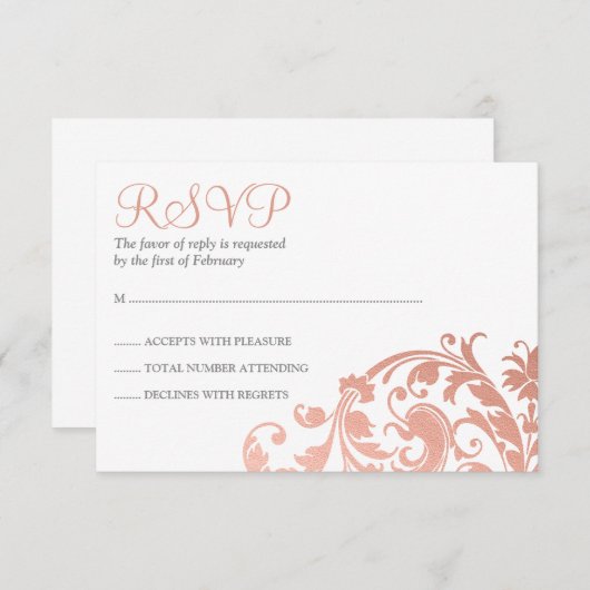 エレガントなのどのばら色の金ゴールドの華麗さバルミツワーRSVP 出欠カード (正面/裏面)