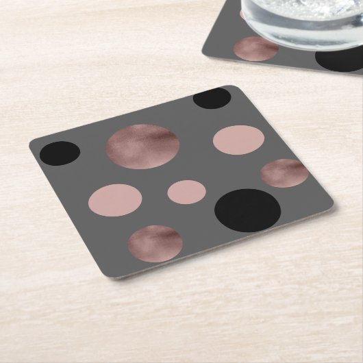 エレガントなのどのばら色の金ゴールドの赤面のピンクの黒は一周します スクエアペーパーコースター (アングル)