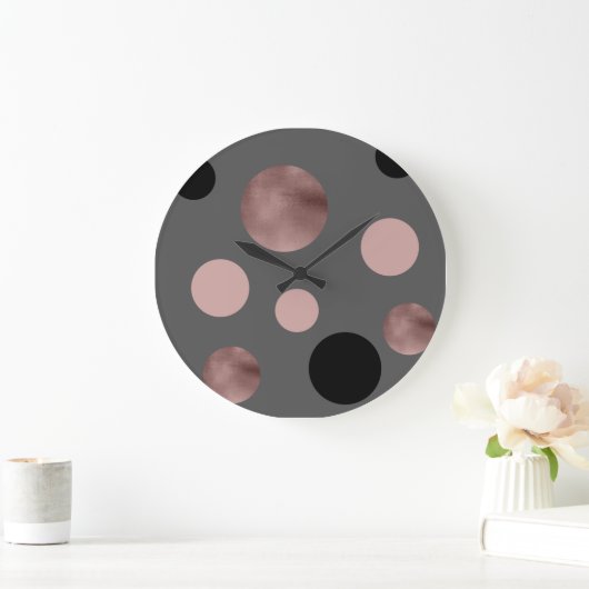 エレガントなのどのばら色の金ゴールドの赤面のピンクの黒は一周します ラージ壁時計 (ホーム)
