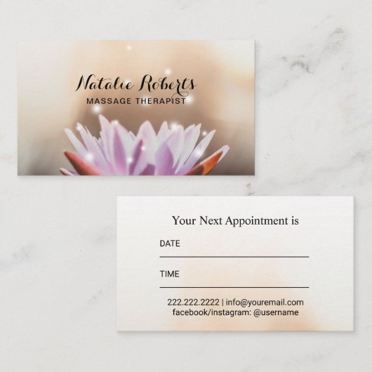 エレガントなはすの花のヨガのスパのマッサージのセラピー 予約カード (正面/裏面)