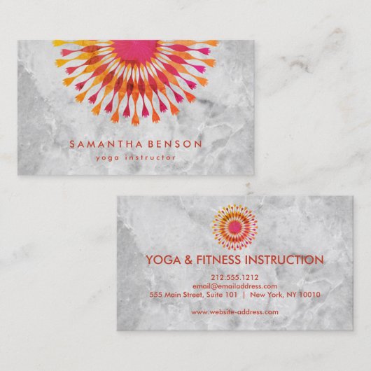 エレガントなはすの花の白人の大理石のヨガのインストラクター 名刺 (正面/裏面)