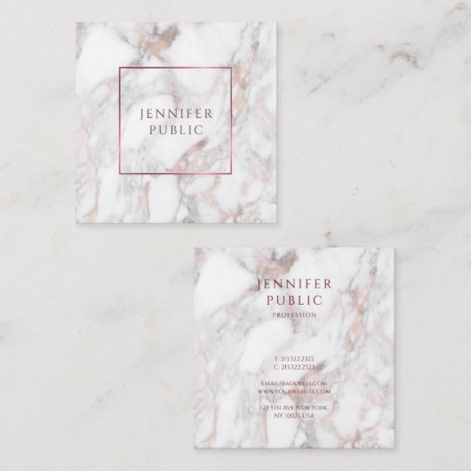 エレガントなばら色の大理石のモダンなデザインのテンプレート スクエア名刺 (正面/裏面)