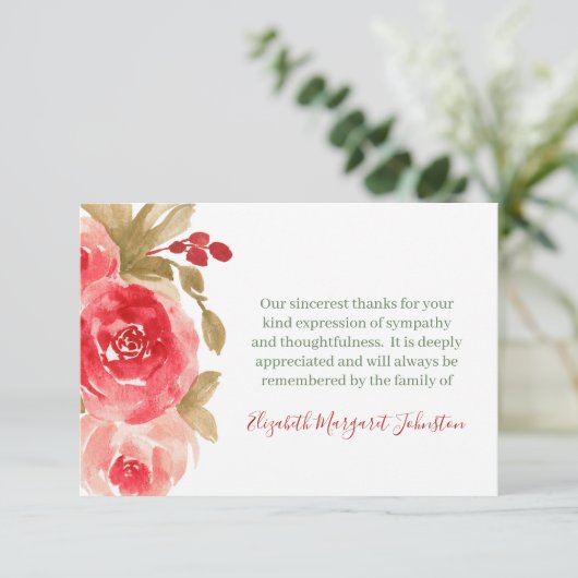 エレガントなばら色の葬式は死別感謝していしています サンキューカード (スタンド正面)