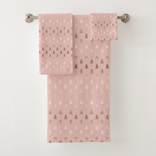 エレガントなばら色の金ゴールドおよびピンクのクリスマスツリーパターン バスタオルセット (インサイチュ)