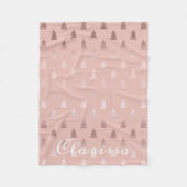 エレガントなばら色の金ゴールドおよびピンクのクリスマスツリーパターン フリースブランケット (正面)