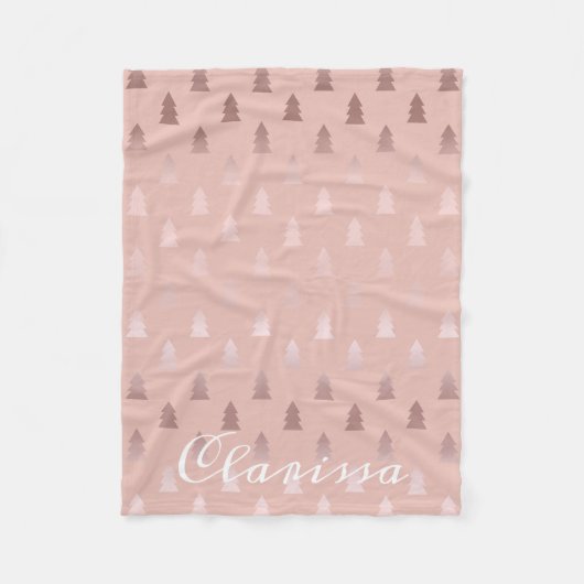 エレガントなばら色の金ゴールドおよびピンクのクリスマスツリーパターン フリースブランケット (正面)