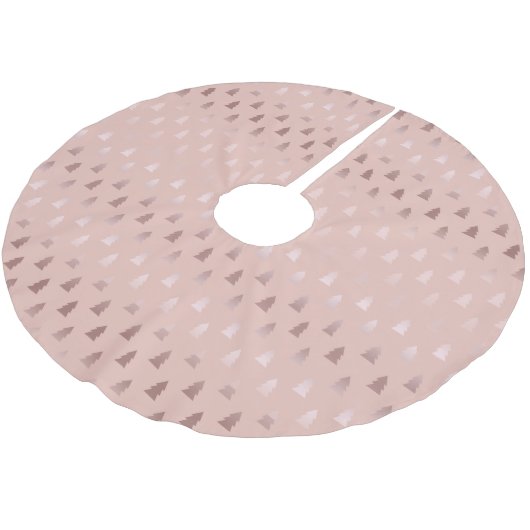 エレガントなばら色の金ゴールドおよびピンクのクリスマスツリーパターン ブラッシュドポリエステルツリースカート (アングル)