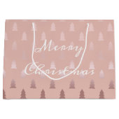 エレガントなばら色の金ゴールドおよびピンクのクリスマスツリーパターン ラージペーパーバッグ (正面)