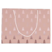 エレガントなばら色の金ゴールドおよびピンクのクリスマスツリーパターン ラージペーパーバッグ (裏面)