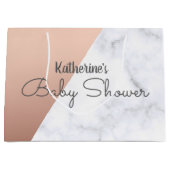 エレガントなばら色の金ゴールドおよび白い大理石のベビーシャワー ラージペーパーバッグ (正面)