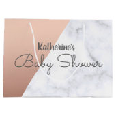 エレガントなばら色の金ゴールドおよび白い大理石のベビーシャワー ラージペーパーバッグ (裏面)