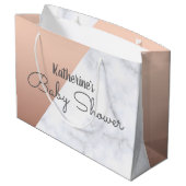 エレガントなばら色の金ゴールドおよび白い大理石のベビーシャワー ラージペーパーバッグ (裏面アングル)