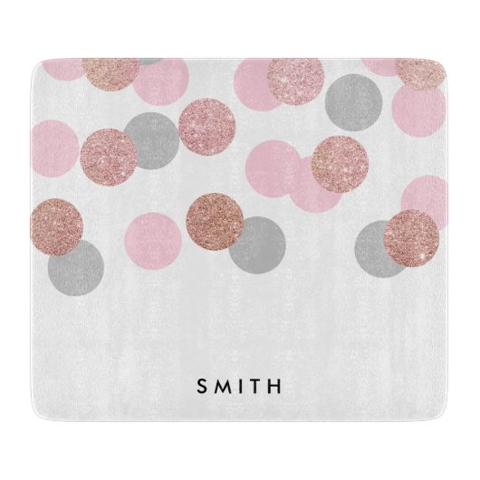 エレガントなばら色の金ゴールドのグリッターのパステル調ピンクの紙吹雪 カッティングボード (正面)