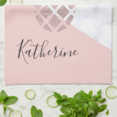 エレガントなばら色の金ゴールドのグリッターの白い大理石の赤面のピンク キッチンタオル (折り畳み)