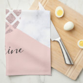 エレガントなばら色の金ゴールドのグリッターの白い大理石の赤面のピンク キッチンタオル (四つ折り)