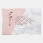 エレガントなばら色の金ゴールドのグリッターの白い大理石の赤面のピンク キッチンタオル (横)