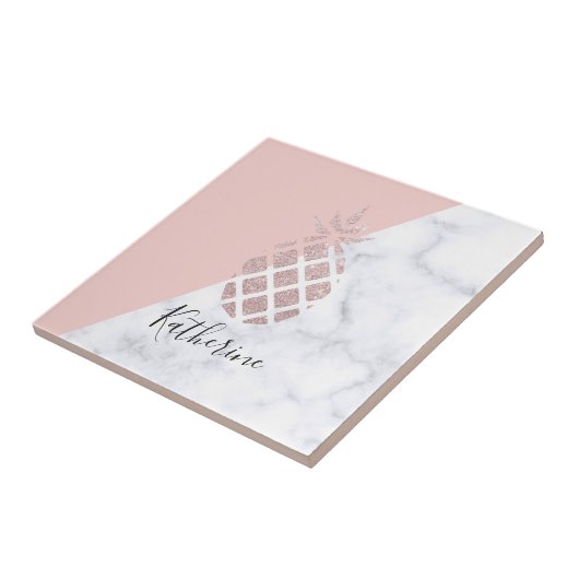 エレガントなばら色の金ゴールドのグリッターの白い大理石の赤面のピンク タイル (側面)