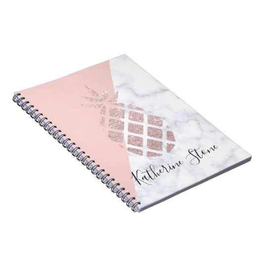 エレガントなばら色の金ゴールドのグリッターの白い大理石の赤面のピンク ノートブック (右側)