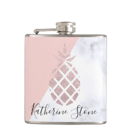 エレガントなばら色の金ゴールドのグリッターの白い大理石の赤面のピンク フラスク