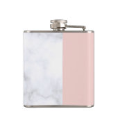 エレガントなばら色の金ゴールドのグリッターの白い大理石の赤面のピンク フラスク (裏面)
