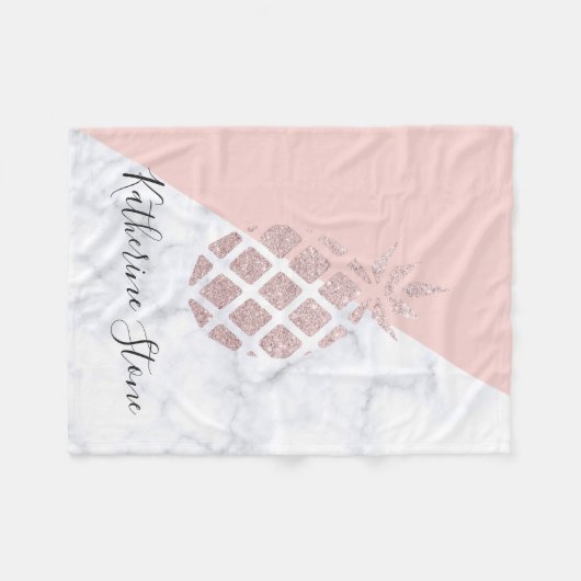 エレガントなばら色の金ゴールドのグリッターの白い大理石の赤面のピンク フリースブランケット (正面(横))