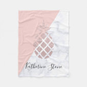 エレガントなばら色の金ゴールドのグリッターの白い大理石の赤面のピンク フリースブランケット (正面)