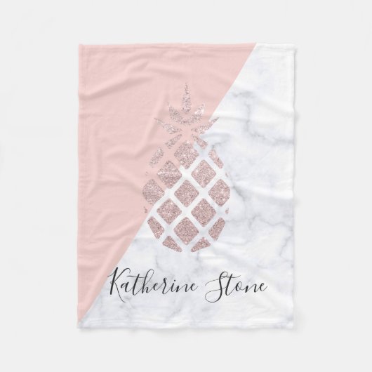 エレガントなばら色の金ゴールドのグリッターの白い大理石の赤面のピンク フリースブランケット (正面)