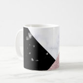 エレガントなばら色の金ゴールドのグリッターの白く黒い大理石 コーヒーマグカップ (正面左)