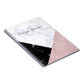 エレガントなばら色の金ゴールドのグリッターの白く黒い大理石 ノートブック (右側)