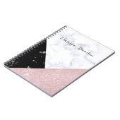 エレガントなばら色の金ゴールドのグリッターの白く黒い大理石 ノートブック (左側)