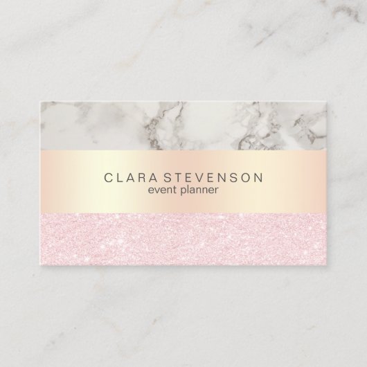 エレガントなばら色の金ゴールドのグリッター及び大理石のイベント・プランナ 名刺 (正面)